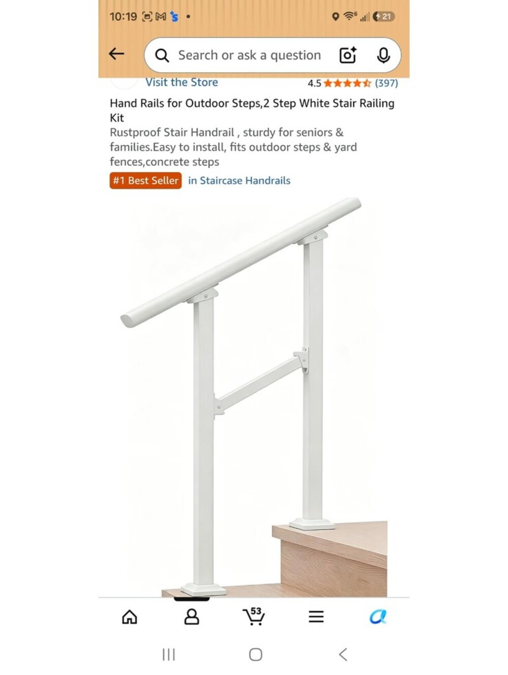 Hand Rails for Outdoor Steps,2 Step White Stair Railing Kit - Picture 2 of 8